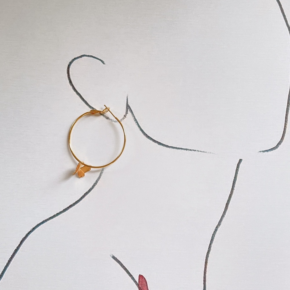 14K Gold plated Butterfly large earring hoops - Picture 5 of 7